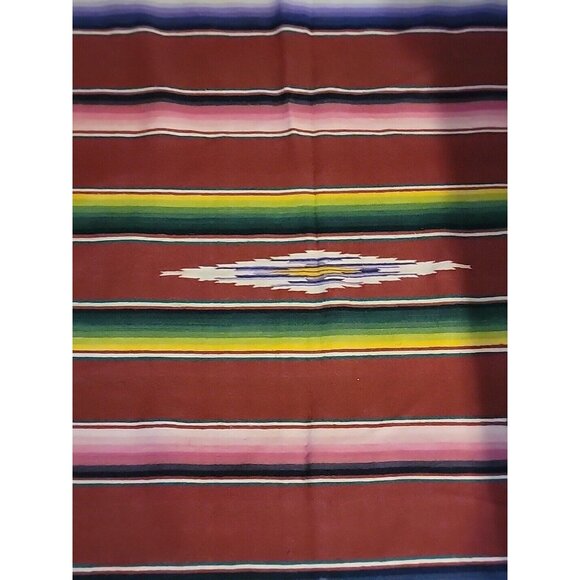 Vintage Mexican Wool Blend Serape Blanket Brick Red 36x77 - Picture 2 of 9